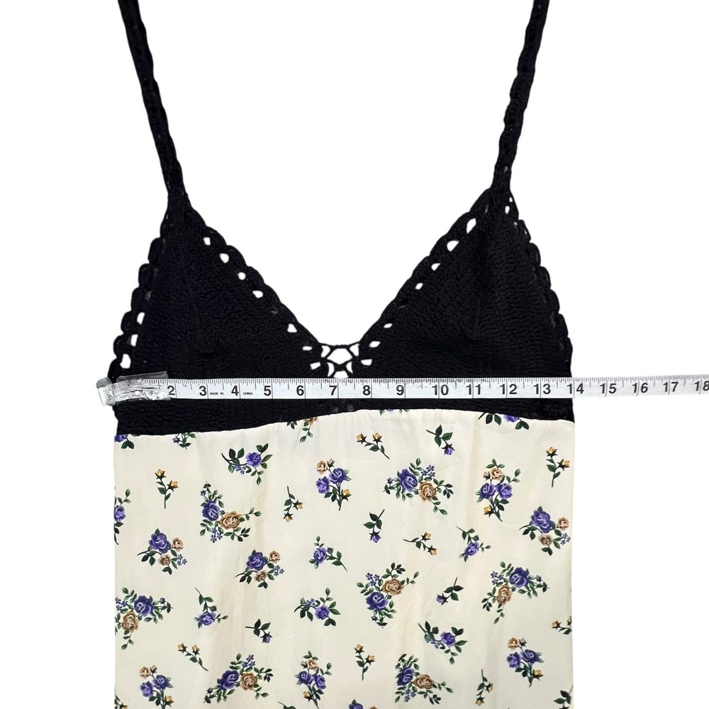 Zara Crochet Satin Maxi Slip Dress Black Cream Lavender Floral Boho Festival‎ S - Picture 8 of 14